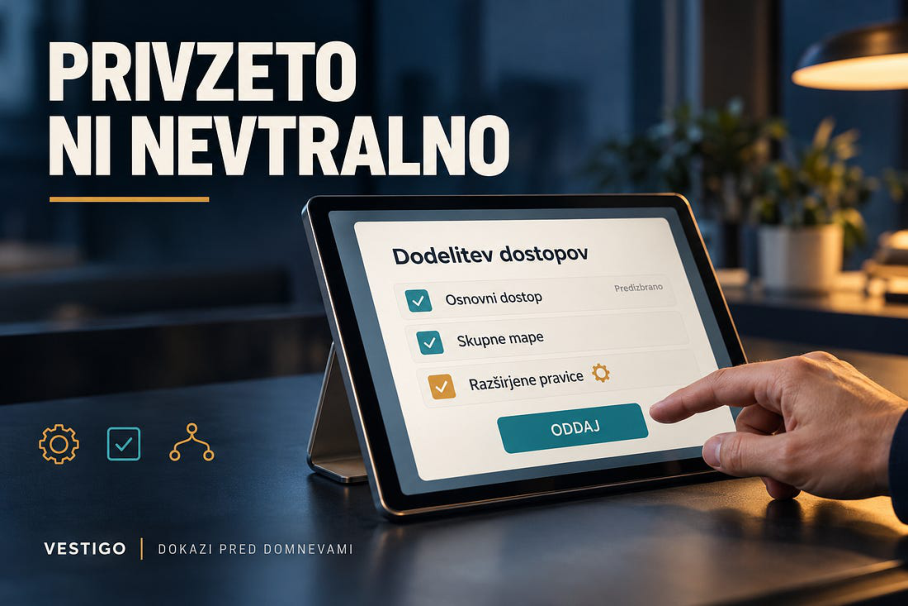 Elektronski obrazec za dodelitev dostopov s predizbranimi možnostmi na tabličnem računalniku.