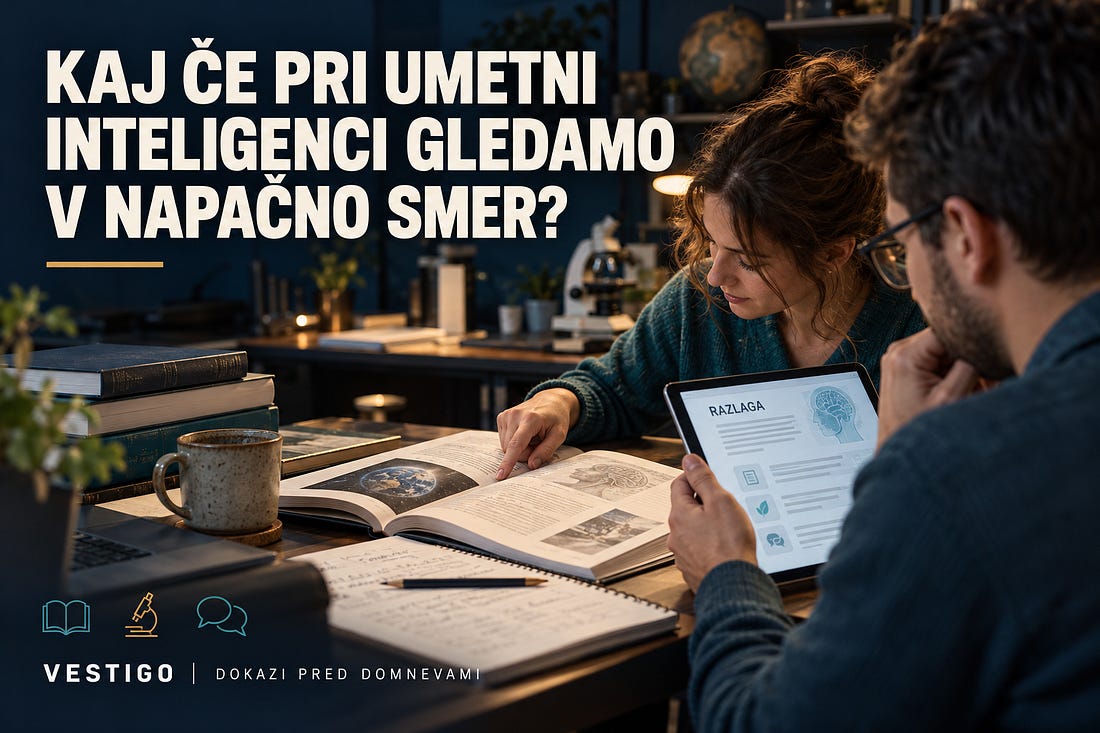Dve osebi ob knjigah in tablici z raziskovalnimi gradivi o umetni inteligenci.