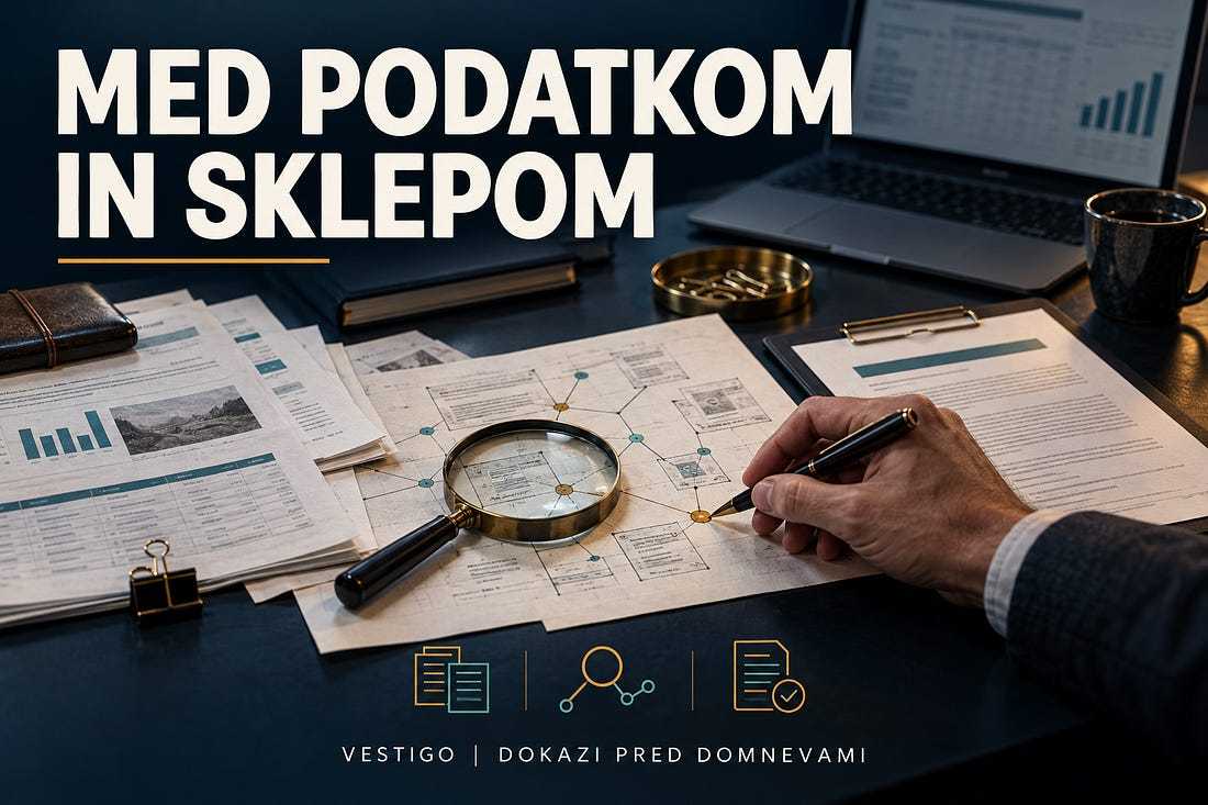 Dokumenti, diagram, lupa in roka s pisalom na delovni mizi.