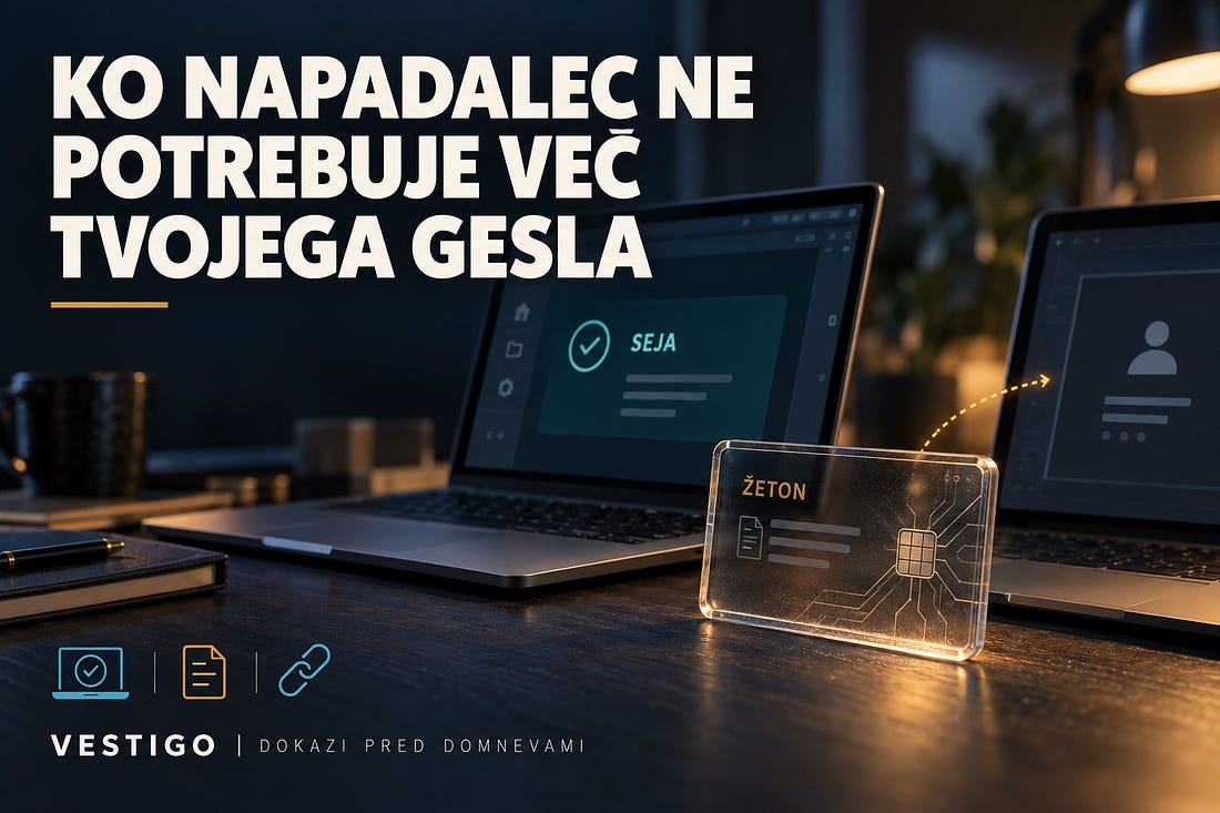 Prenosniki s prikazom aktivne seje in prosojen digitalni žeton z oznako žeton.